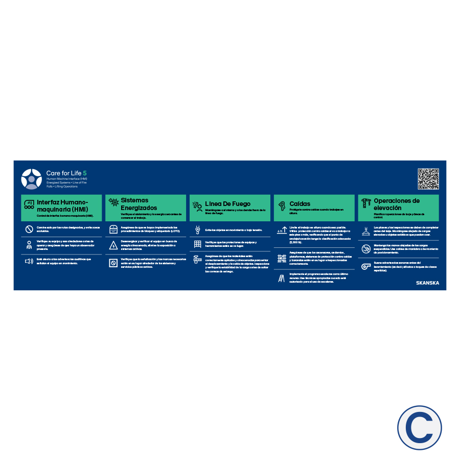 Care for Life 5 - Skanska EHS CFL5 - 10'x3' Banner - Spanish